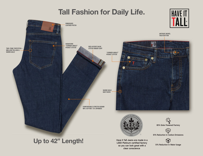 Have It Tall Slim Fit Indigo Stretch Denim Jeans - Have it Tall Europe